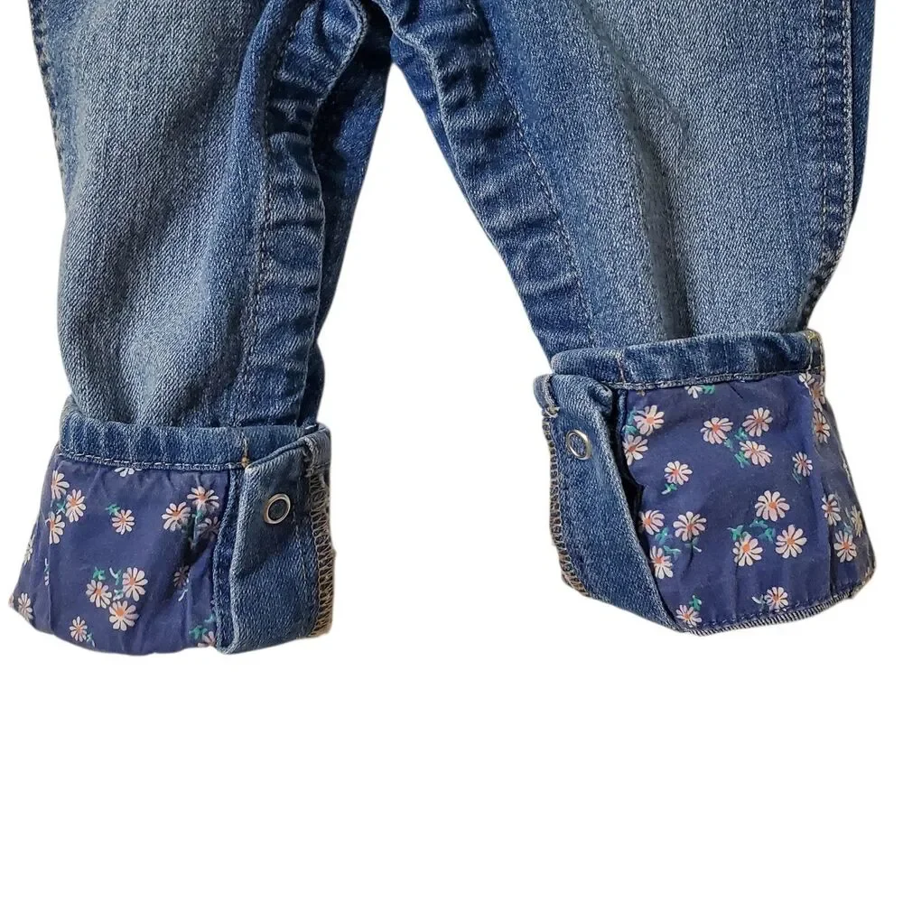 Osh Kosh B Gosh Vestbak Overalls Girls 18m Denim Jean Daisy Ruffle Bib 90s